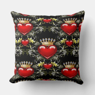 Crown Jewel Hearts Pattern Throw Pillow