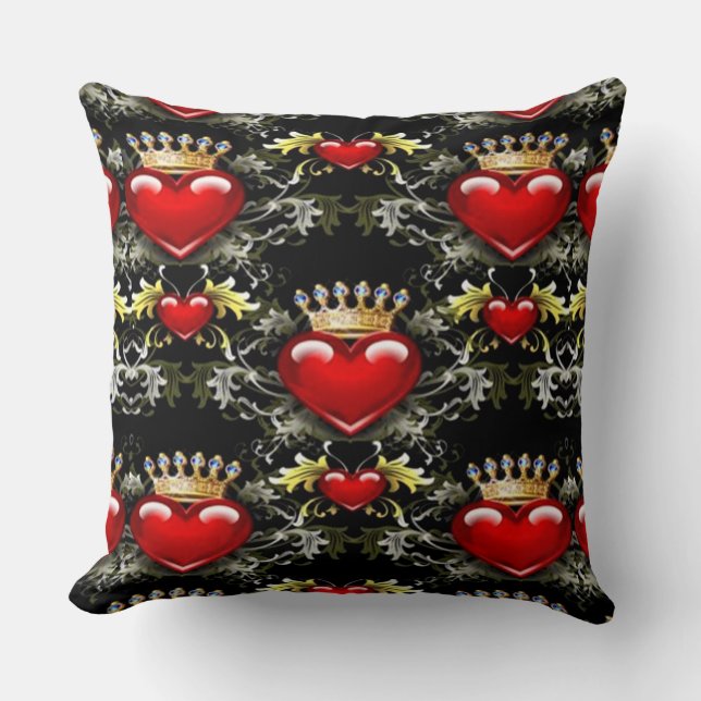 Crown Jewel Hearts Pattern Throw Pillow (Front)