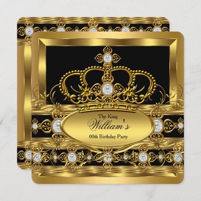Crown King Prince Queen Royal Gold Diamond Party Invitation (Front/Back)