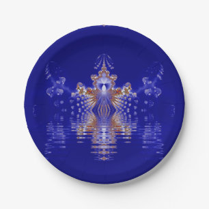 Crown Lake Blue Crystal Fractal Paper Plate