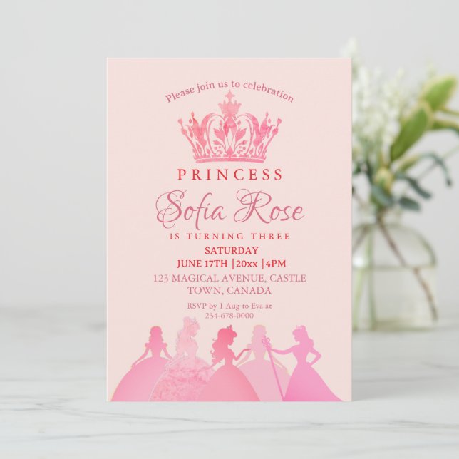 Crown Little Princess Birthday Party Invitation (Standing Front)