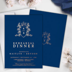 Crown monogram blue rose gold wedding rehearsal