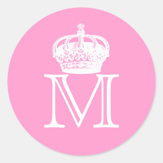 Crown Monogram Classic Round Sticker (Front)
