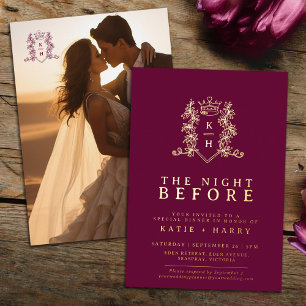 Crown monogram gold wine red wedding night before
