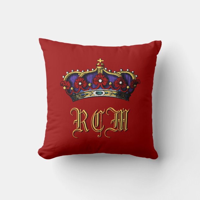 Crown Monogram Regal Touch Dark Red Cushion (Front)