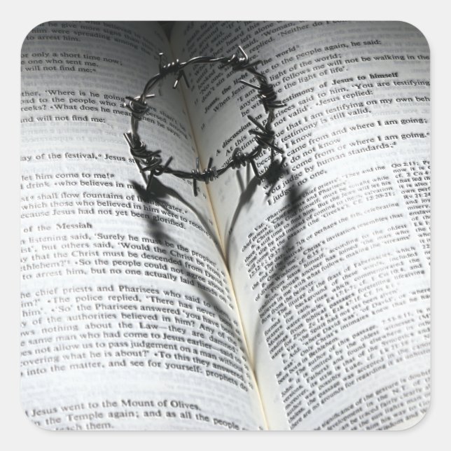 Crown of Thorns Heart and Bible Square Sticker (Front)