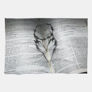 Crown of Thorns Heart and Bible Tea Towel