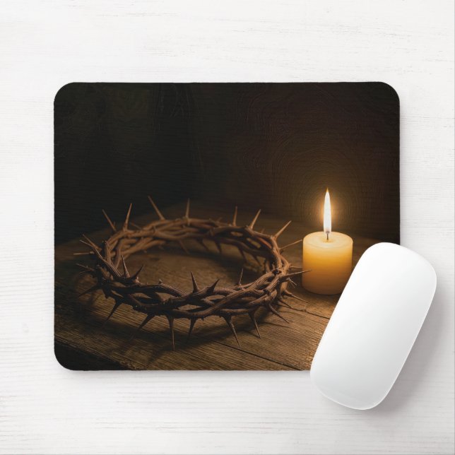 Crown of Thorns Illuminated By a Candle Mouse Pad (With Mouse)