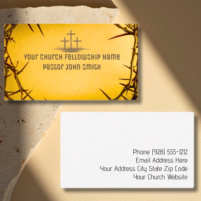 Crown of Thorns Three Crosses Church Business  Card (Creator Uploaded)