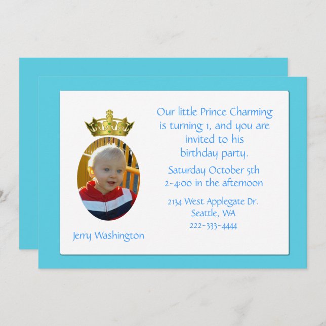 Crown Photo Birthday Party Invitation (Front/Back)