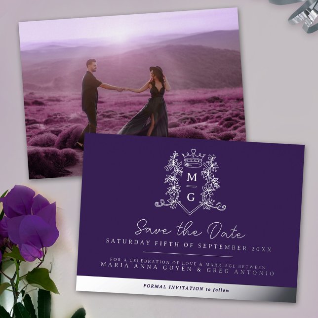 Crown photo wedding save the date purple silver (Creator Uploaded)