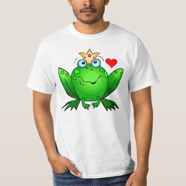Crown Prince with Heart Cute Cartoon Frog T-Shirt (Front)