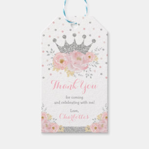 Crown Princess Baby Girl 1st  Birthday Pink Silver Gift Tags