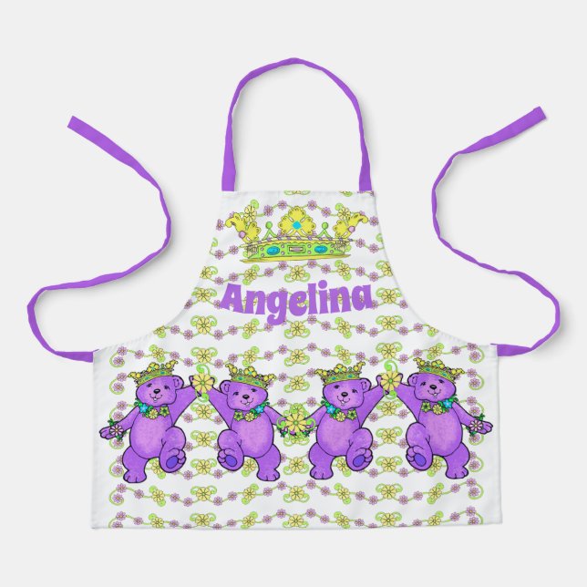 Crown Princess Purple Bears Apron (Front)