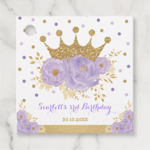 Crown Princess Purple Floral Gold Glitter Birthday Favour Tags