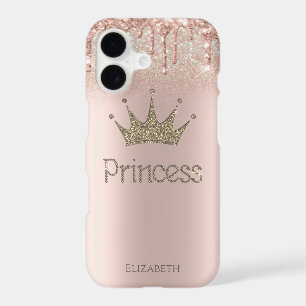 Crown Princess Rose Gold Glitter Drips Bokeh