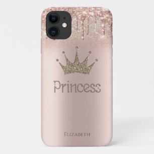 Crown Princess Rose Gold Glitter Drips Bokeh iPhone 11 Case