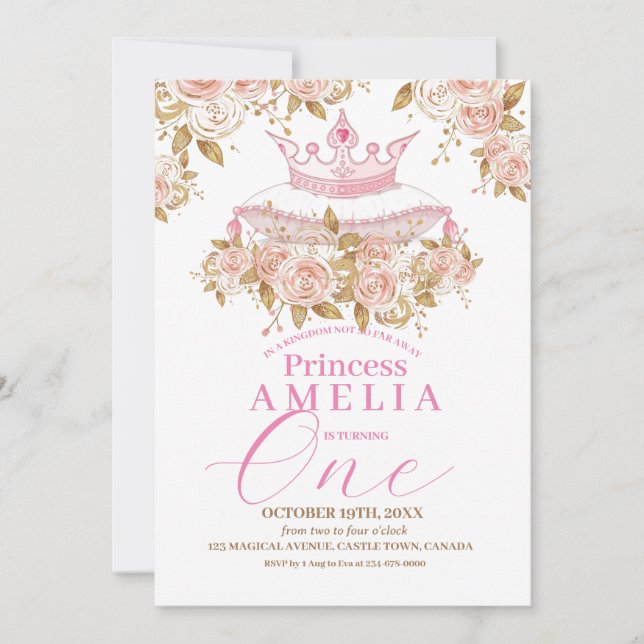  Crown Princess Roses First Birthday Party  Invitation (Front)