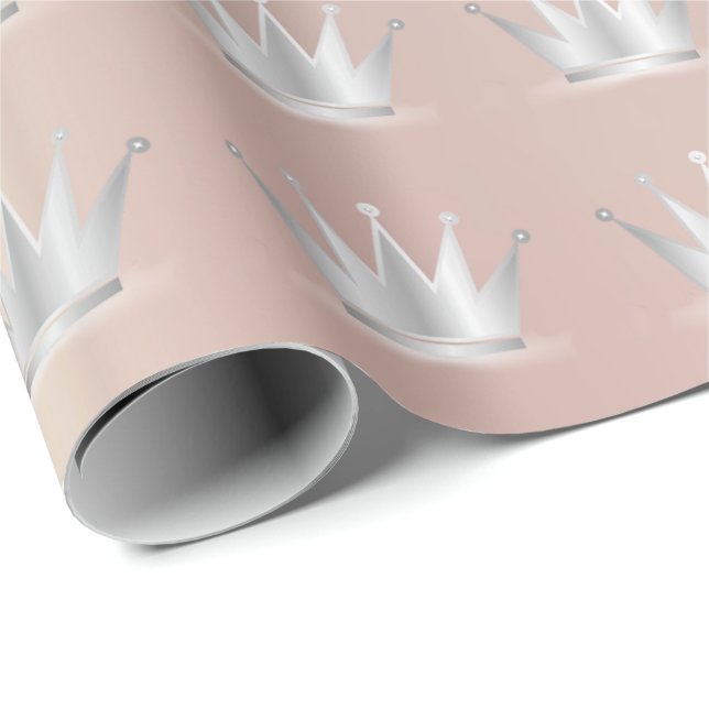 Crown Rose Gold Silver Prince Princess Sweet 16th Wrapping Paper (Roll Corner)