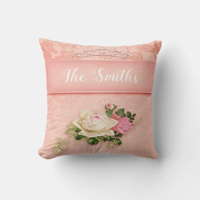 Crown & Roses Pink Cushion (Front)