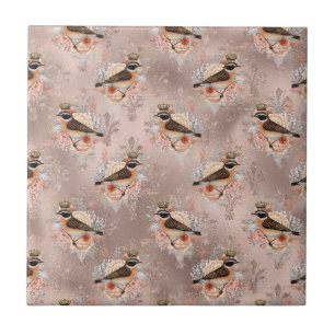 Crown Royal Birds Pink Vintage Flower Fleur De Lis Ceramic Tile