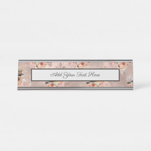 Crown Royal Birds Pink Vintage Flower Fleur De Lis Desk Name Plate