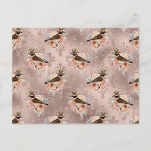 Crown Royal Birds Pink Vintage Flower Fleur De Lis Postcard