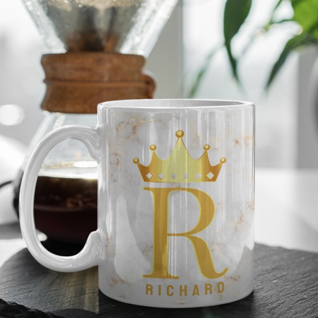 Crown Royal Initial Letter Monogram Name Marble Coffee Mug (Creator Uploaded)