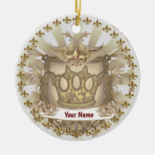 Crown Shield Family Crest Surname Ceramic Ornament