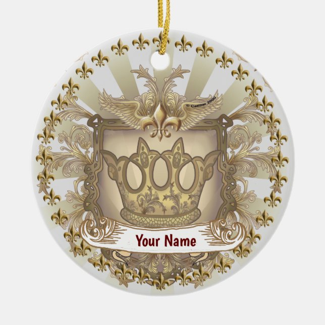 Crown Shield Family Crest Surname Ceramic Ornament (Front)