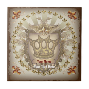 Crown Shield Family Crest Surname Ceramic Tile
