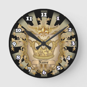 Crown Shield Family Crest Surname Round Clock