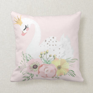 Crown Swan Baby Girl Boho Ethereal Nursery Pillow