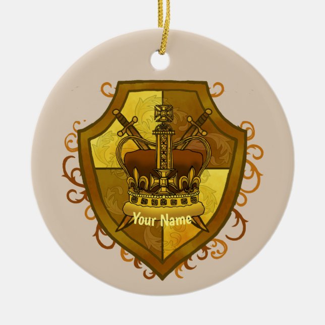 Crown Sword Shield surname Ceramic Ornament (Front)