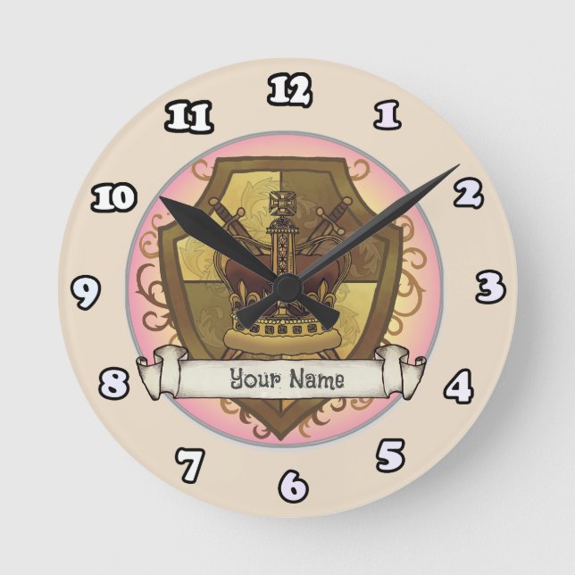 Crown Sword Shield surname  clock (Front)