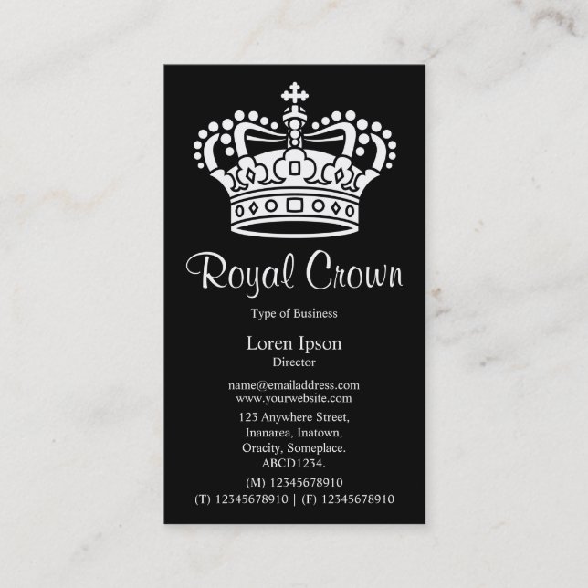 Crown Symbol 02 - White on Black Business Card (Front)