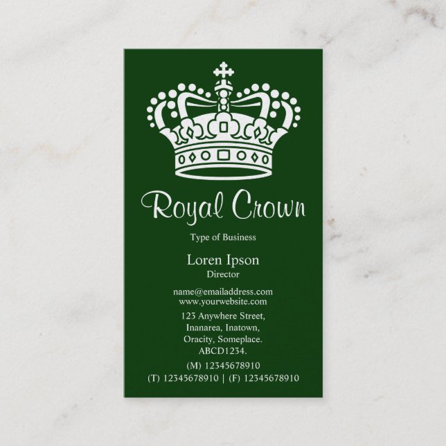 Crown Symbol 02 - White on Dark Forest (Gold Card) Business Card (Front)