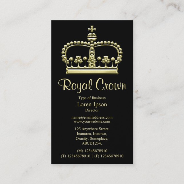 Crown Symbol 06 3D - #F7EDA5 on Black Business Card (Front)