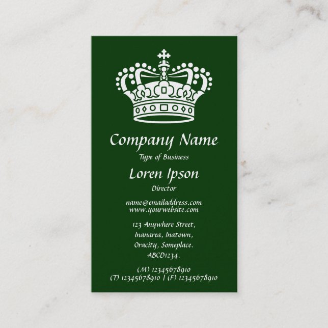 Crown Symbol - White on Dark Forest (Gold Card) Business Card (Front)