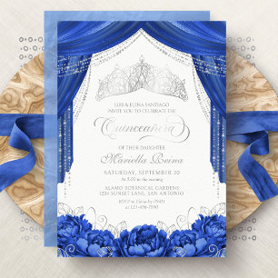 Crown Tiara Royal Blue Quinceanera Invitation