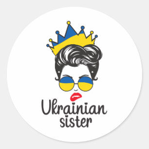 Crown Ukrainian Sister Ukraine Messy Bun Women Ukr Classic Round Sticker
