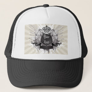 Crown, wings and shield pattern trucker hat