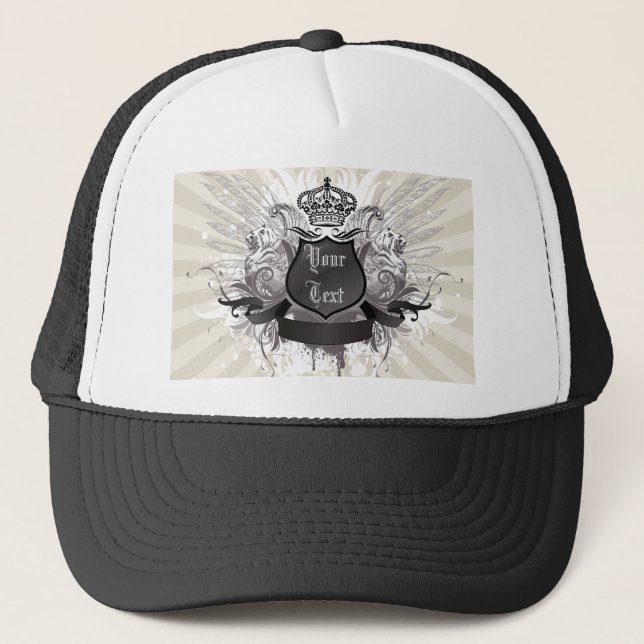 Crown, wings and shield pattern trucker hat (Front)