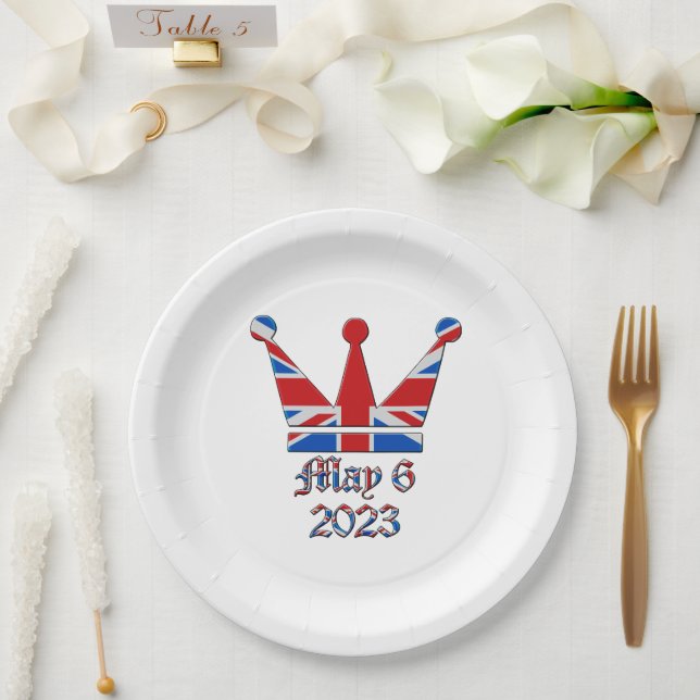 Crown with Union Jack King Charles Coronation Paper Plate (Wedding)