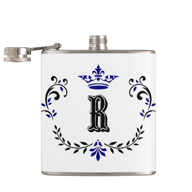Crown Wreath Monogram 'R' Hip Flask (Opened)