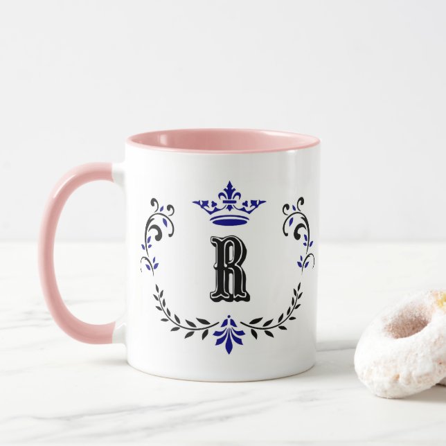 Crown Wreath Monogram 'R' Mug (With Donut)