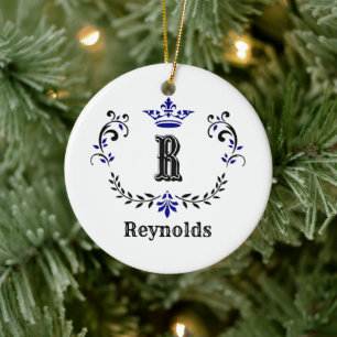 Crown Wreath Monogram 'R' Personalised Ceramic Ornament