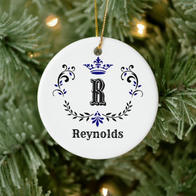 Crown Wreath Monogram 'R' Personalised Ceramic Ornament (Tree)
