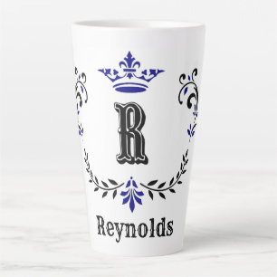 Crown Wreath Monogram 'R' Personalised Latte Mug
