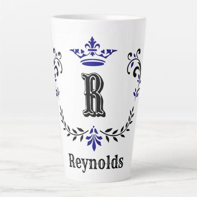 Crown Wreath Monogram 'R' Personalised Latte Mug (Front)